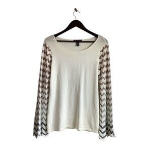 INC International Concepts Women Cream Chevron‎ Sleeve Sweater Top Size L